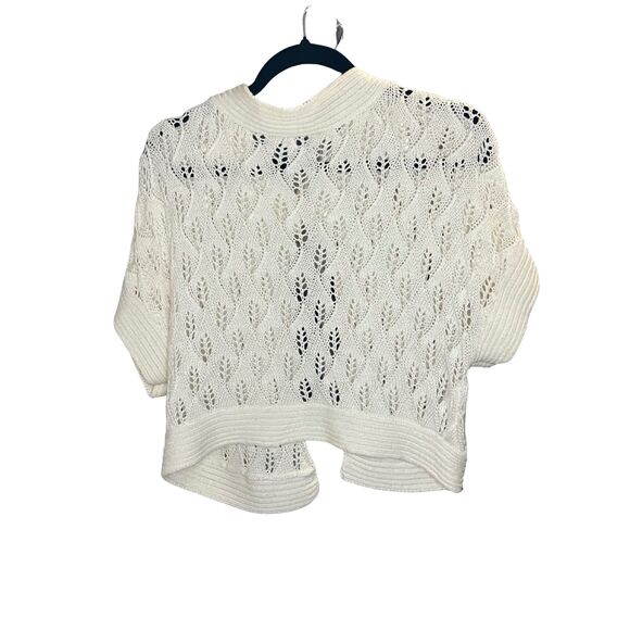 Nine West Open Knit Shrug Cardigan Women's Ivory Pointelle Short Sleeve - Picture 2 of 8